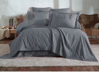 Постільна білизна Washed Cotton Saheser - Noris Grey з вишивкою та покривалом піке (Turkey), євро